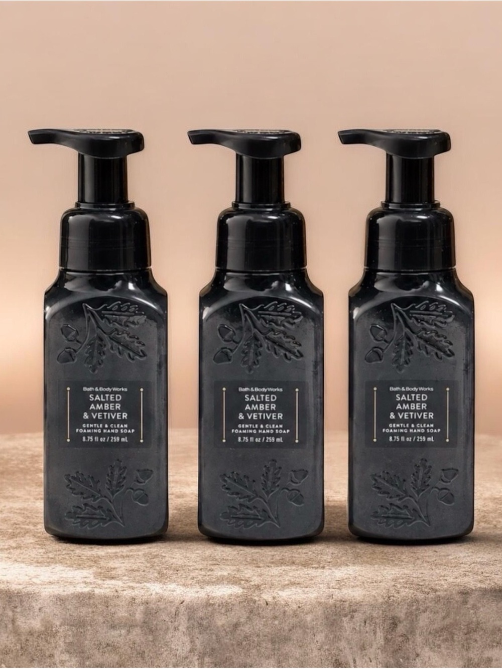 Bath & Body Works “Salted Amber & Vetiver” Foaming Hand Soap 3pc Set 8.75oz NEW
